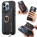 Retro Magsafe Cross Leather Ring Holder Card Bag Phone Case, For iPhone 17, For iPhone Air, For iPhone 16 Pro Max, For iPhone 16 Pro, For iPhone 16 Plus, For iPhone 16