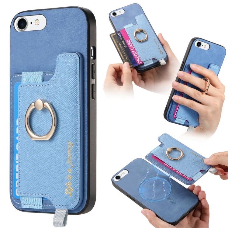 Retro Magsafe Cross Leather Ring Holder Card Bag Phone Case, For iPhone 14 Pro, For iPhone 14 Pro Max, For iPhone 7 / 8 / SE 2022, For iPhone 13 Pro Max, For iPhone 13 Pro, For iPhone 13