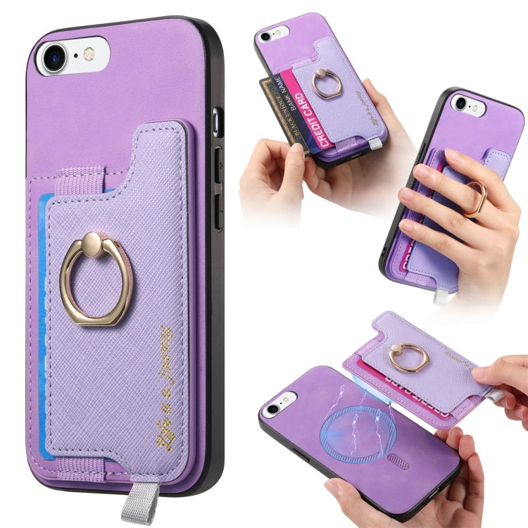 Retro Magsafe Cross Leather Ring Holder Card Bag Phone Case, For iPhone 14 Pro, For iPhone 14 Pro Max, For iPhone 7 / 8 / SE 2022, For iPhone 13 Pro Max, For iPhone 13 Pro, For iPhone 13