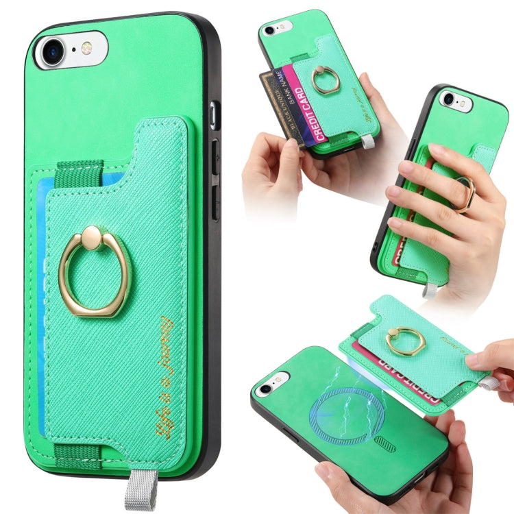 Retro Magsafe Cross Leather Ring Holder Card Bag Phone Case, For iPhone 14 Pro, For iPhone 14 Pro Max, For iPhone 7 / 8 / SE 2022, For iPhone 13 Pro Max, For iPhone 13 Pro, For iPhone 13