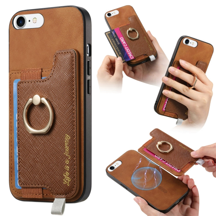 Retro Magsafe Cross Leather Ring Holder Card Bag Phone Case, For iPhone 14 Pro, For iPhone 14 Pro Max, For iPhone 7 / 8 / SE 2022, For iPhone 13 Pro Max, For iPhone 13 Pro, For iPhone 13
