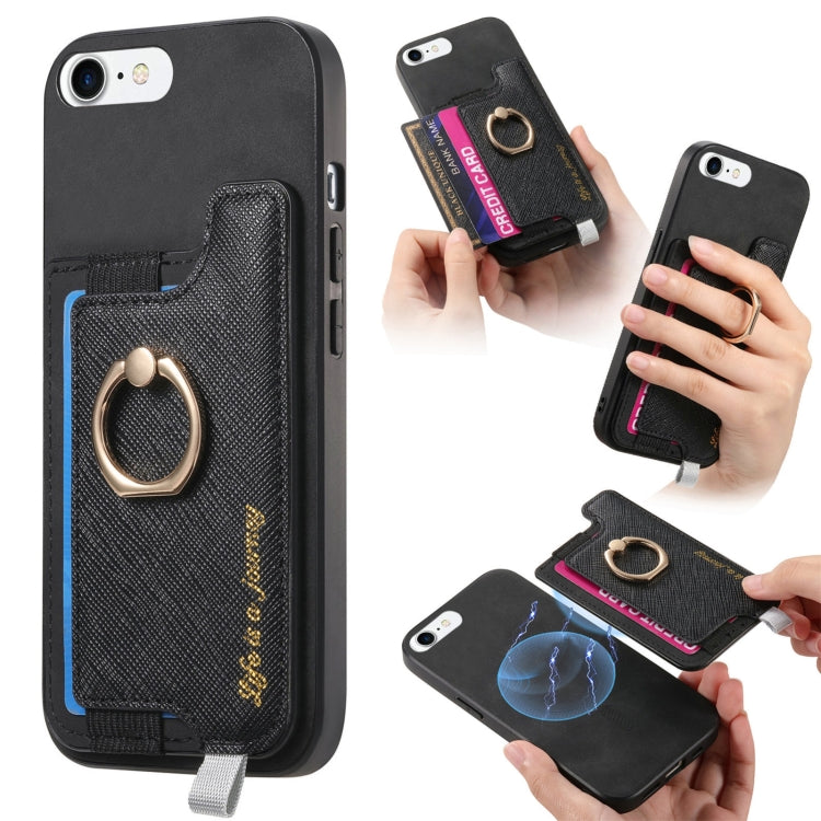 Retro Magsafe Cross Leather Ring Holder Card Bag Phone Case, For iPhone 14 Pro, For iPhone 14 Pro Max, For iPhone 7 / 8 / SE 2022, For iPhone 13 Pro Max, For iPhone 13 Pro, For iPhone 13