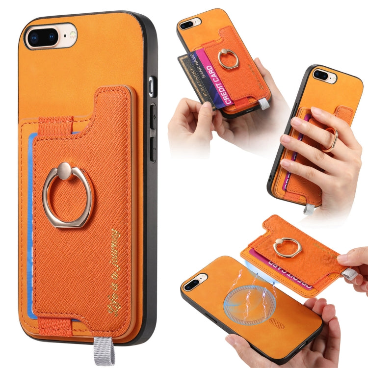 Retro Magsafe Cross Leather Ring Holder Card Bag Phone Case, For iPhone XR, For iPhone XS Max, For iPhone 7 Plus / 8 Plus