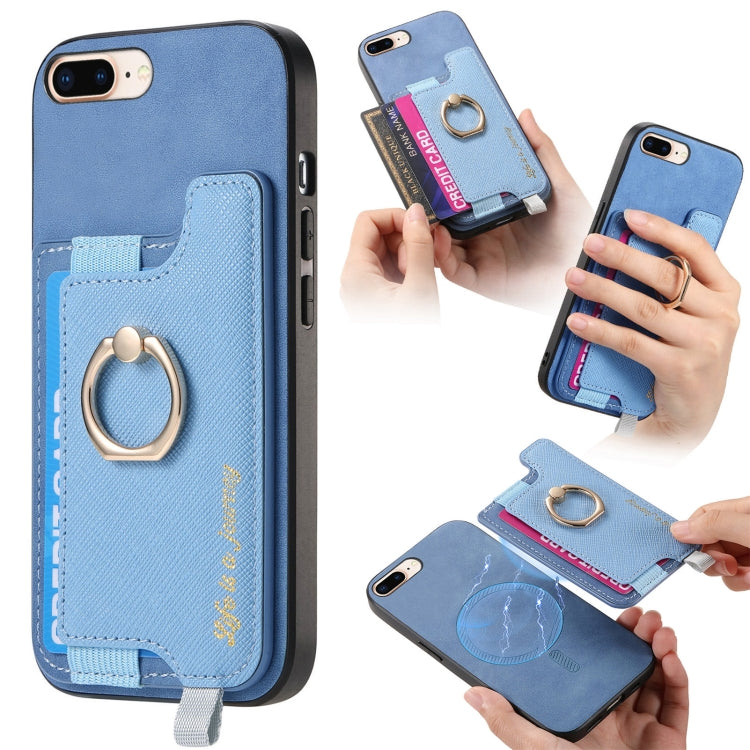 Retro Magsafe Cross Leather Ring Holder Card Bag Phone Case, For iPhone XR, For iPhone XS Max, For iPhone 7 Plus / 8 Plus