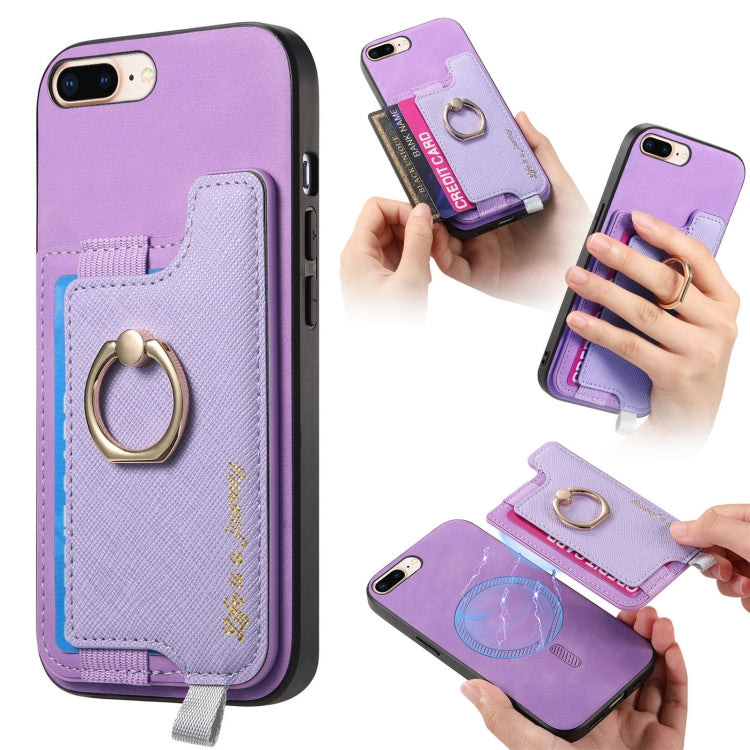 Retro Magsafe Cross Leather Ring Holder Card Bag Phone Case, For iPhone XR, For iPhone XS Max, For iPhone 7 Plus / 8 Plus