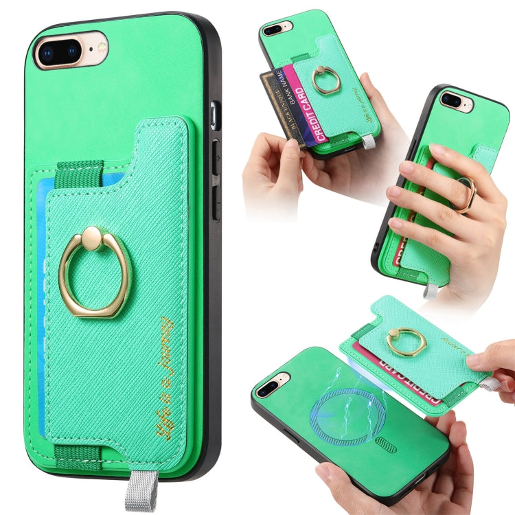 Retro Magsafe Cross Leather Ring Holder Card Bag Phone Case, For iPhone XR, For iPhone XS Max, For iPhone 7 Plus / 8 Plus