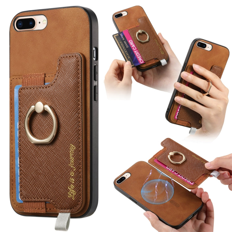 Retro Magsafe Cross Leather Ring Holder Card Bag Phone Case, For iPhone XR, For iPhone XS Max, For iPhone 7 Plus / 8 Plus