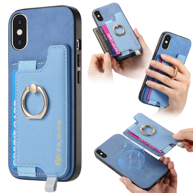Retro Magsafe Cross Leather Ring Holder Card Bag Phone Case, For iPhone 12 / 12 Pro, For iPhone 12 Pro Max, For iPhone 11 Pro Max, For iPhone 11, For iPhone 11 Pro, For iPhone X / XS