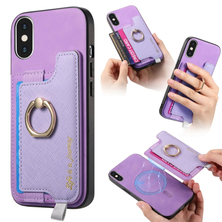 Retro Magsafe Cross Leather Ring Holder Card Bag Phone Case, For iPhone 12 / 12 Pro, For iPhone 12 Pro Max, For iPhone 11 Pro Max, For iPhone 11, For iPhone 11 Pro, For iPhone X / XS