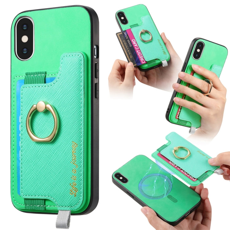 Retro Magsafe Cross Leather Ring Holder Card Bag Phone Case, For iPhone 12 / 12 Pro, For iPhone 12 Pro Max, For iPhone 11 Pro Max, For iPhone 11, For iPhone 11 Pro, For iPhone X / XS