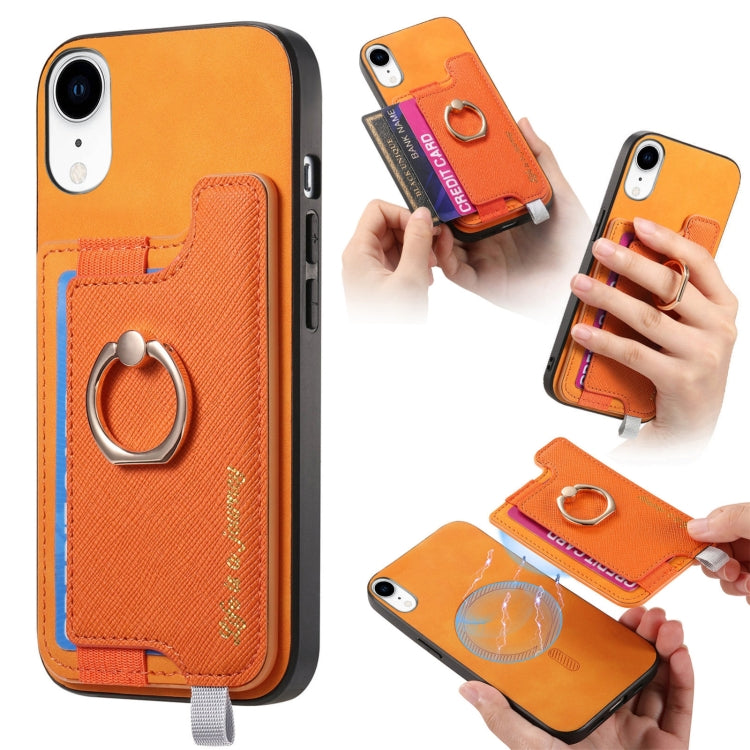 Retro Magsafe Cross Leather Ring Holder Card Bag Phone Case, For iPhone XR, For iPhone XS Max, For iPhone 7 Plus / 8 Plus