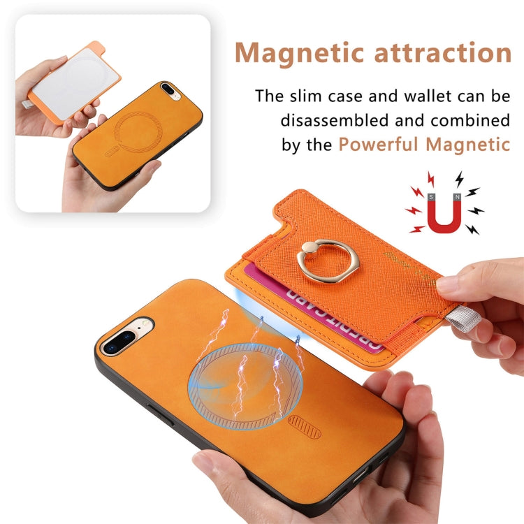 Retro Magsafe Cross Leather Ring Holder Card Bag Phone Case, For iPhone XR, For iPhone XS Max, For iPhone 7 Plus / 8 Plus