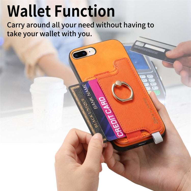Retro Magsafe Cross Leather Ring Holder Card Bag Phone Case, For iPhone XR, For iPhone XS Max, For iPhone 7 Plus / 8 Plus
