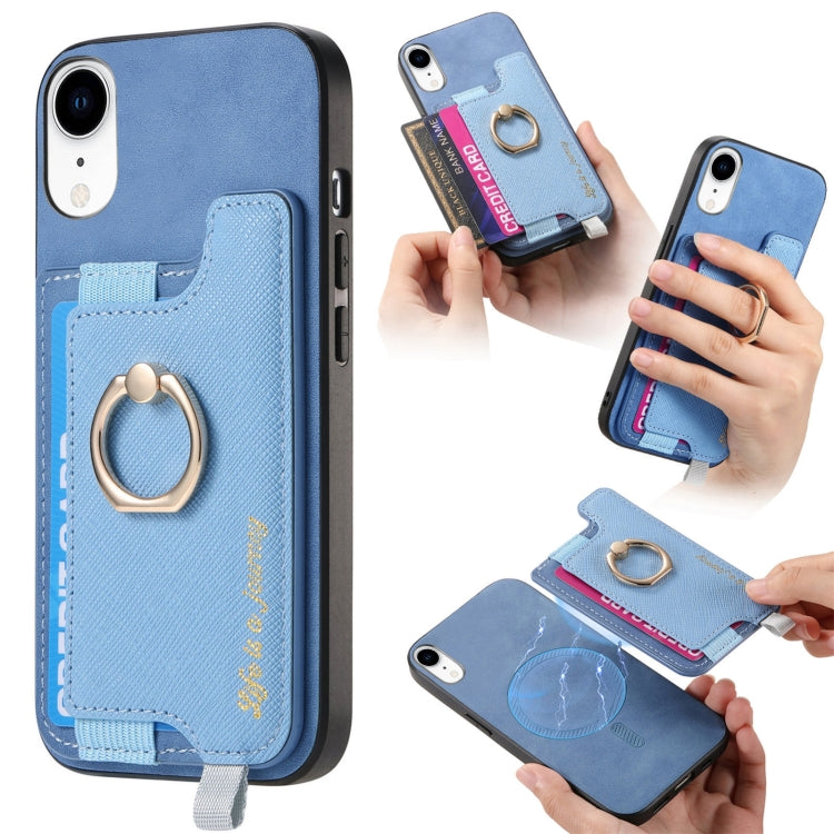 Retro Magsafe Cross Leather Ring Holder Card Bag Phone Case, For iPhone XR, For iPhone XS Max, For iPhone 7 Plus / 8 Plus