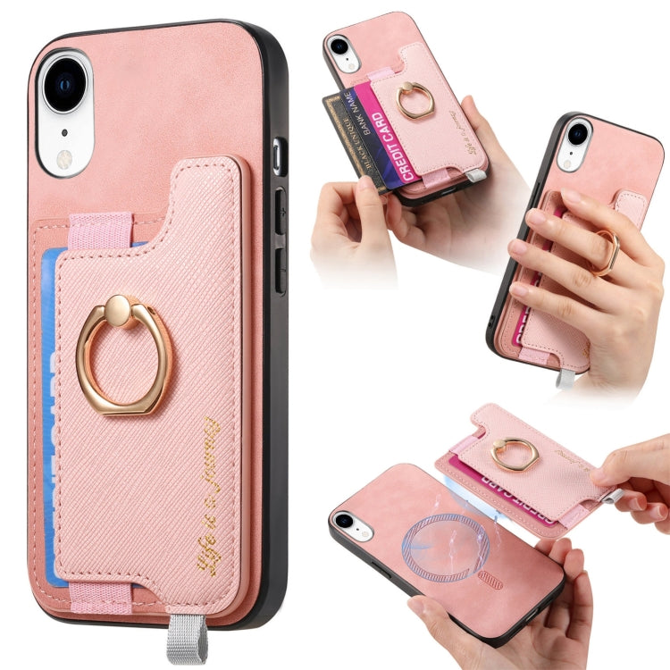 Retro Magsafe Cross Leather Ring Holder Card Bag Phone Case, For iPhone XR, For iPhone XS Max, For iPhone 7 Plus / 8 Plus