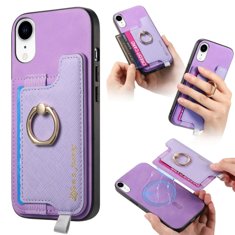 Retro Magsafe Cross Leather Ring Holder Card Bag Phone Case, For iPhone XR, For iPhone XS Max, For iPhone 7 Plus / 8 Plus