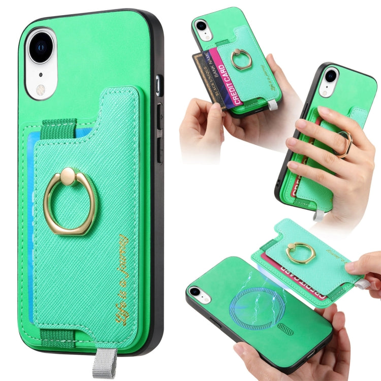 Retro Magsafe Cross Leather Ring Holder Card Bag Phone Case, For iPhone XR, For iPhone XS Max, For iPhone 7 Plus / 8 Plus