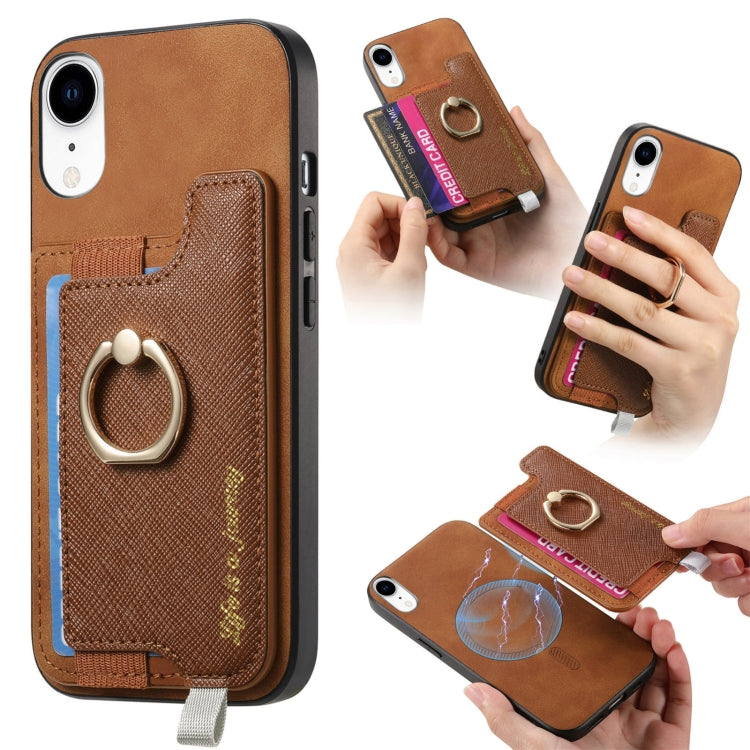 Retro Magsafe Cross Leather Ring Holder Card Bag Phone Case, For iPhone XR, For iPhone XS Max, For iPhone 7 Plus / 8 Plus