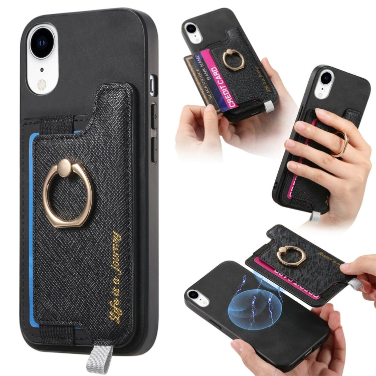 Retro Magsafe Cross Leather Ring Holder Card Bag Phone Case, For iPhone XR, For iPhone XS Max, For iPhone 7 Plus / 8 Plus