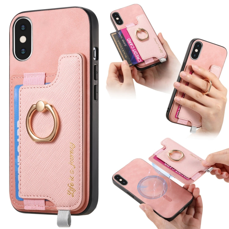 Retro Magsafe Cross Leather Ring Holder Card Bag Phone Case, For iPhone XR, For iPhone XS Max, For iPhone 7 Plus / 8 Plus