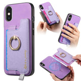 Retro Magsafe Cross Leather Ring Holder Card Bag Phone Case, For iPhone XR, For iPhone XS Max, For iPhone 7 Plus / 8 Plus