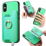 Retro Magsafe Cross Leather Ring Holder Card Bag Phone Case, For iPhone XR, For iPhone XS Max, For iPhone 7 Plus / 8 Plus