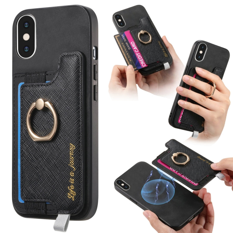 Retro Magsafe Cross Leather Ring Holder Card Bag Phone Case, For iPhone XR, For iPhone XS Max, For iPhone 7 Plus / 8 Plus