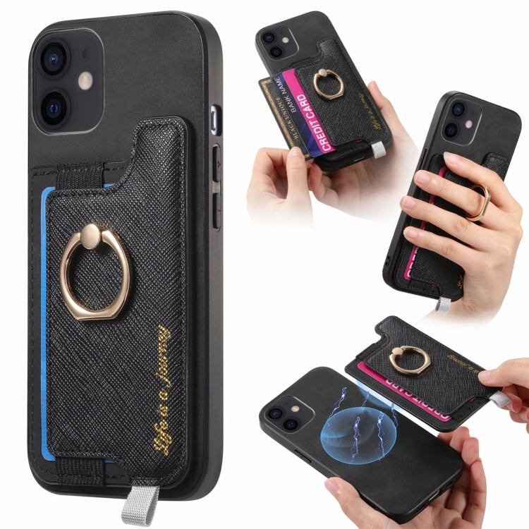 Retro Magsafe Cross Leather Ring Holder Card Bag Phone Case, For iPhone 12 / 12 Pro, For iPhone 12 Pro Max, For iPhone 11 Pro Max, For iPhone 11, For iPhone 11 Pro, For iPhone X / XS