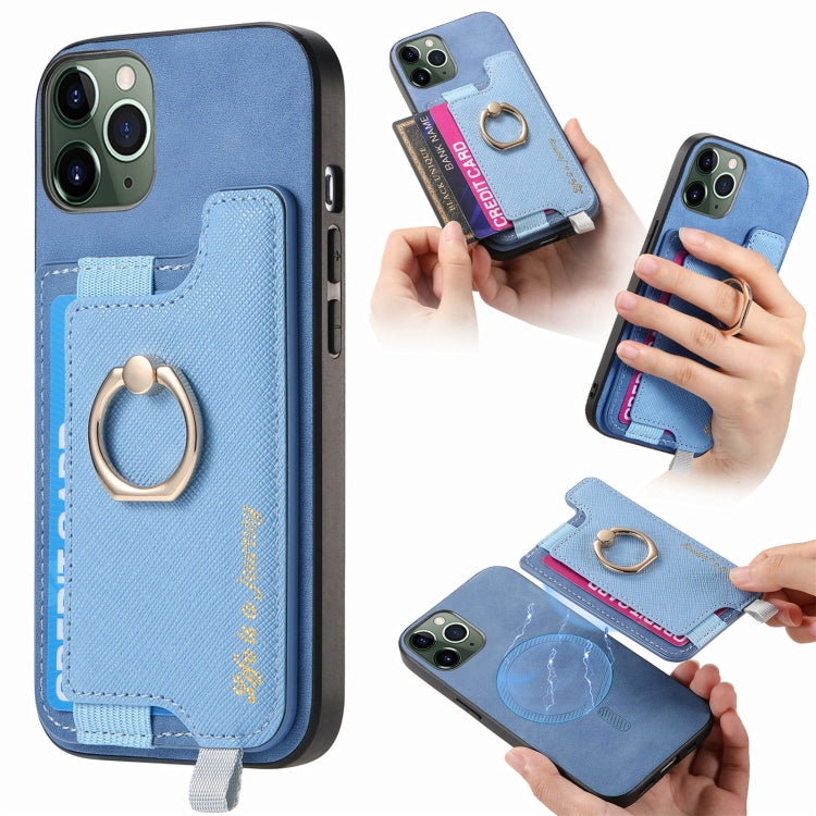 Retro Magsafe Cross Leather Ring Holder Card Bag Phone Case, For iPhone 12 / 12 Pro, For iPhone 12 Pro Max, For iPhone 11 Pro Max, For iPhone 11, For iPhone 11 Pro, For iPhone X / XS