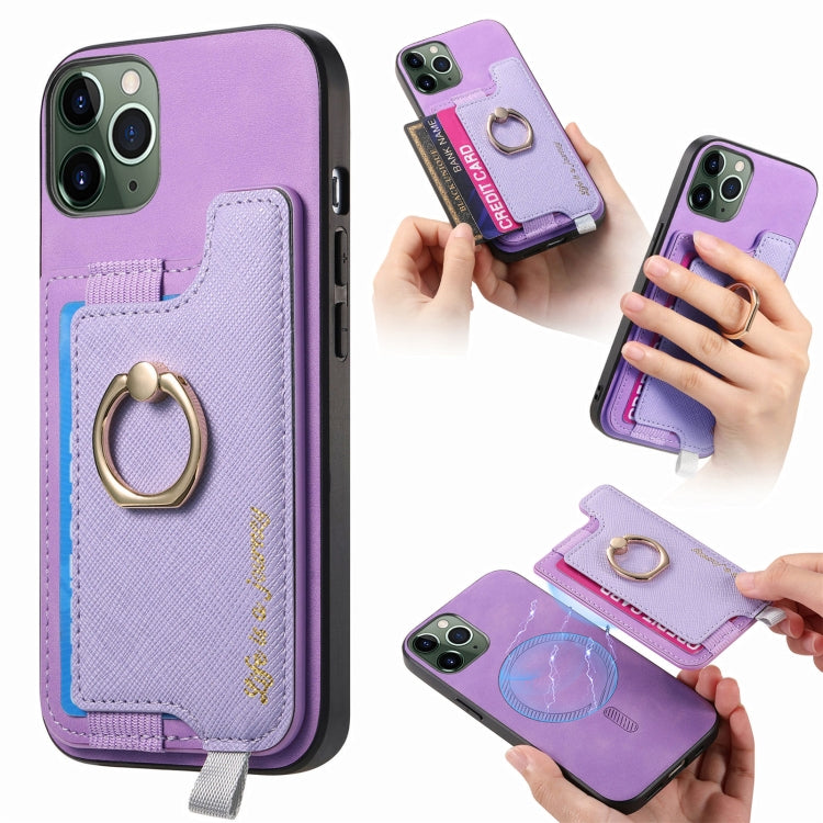 Retro Magsafe Cross Leather Ring Holder Card Bag Phone Case, For iPhone 12 / 12 Pro, For iPhone 12 Pro Max, For iPhone 11 Pro Max, For iPhone 11, For iPhone 11 Pro, For iPhone X / XS