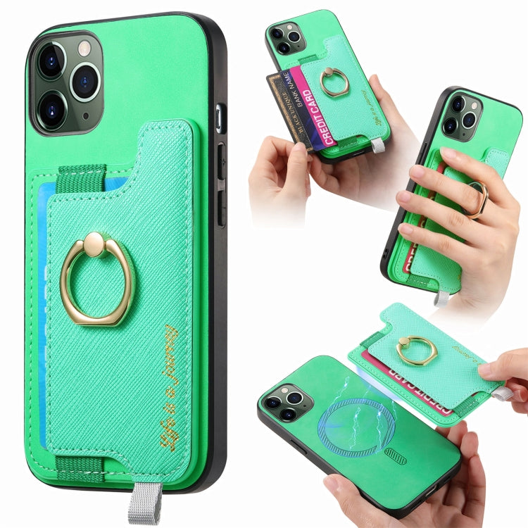 Retro Magsafe Cross Leather Ring Holder Card Bag Phone Case, For iPhone 12 / 12 Pro, For iPhone 12 Pro Max, For iPhone 11 Pro Max, For iPhone 11, For iPhone 11 Pro, For iPhone X / XS