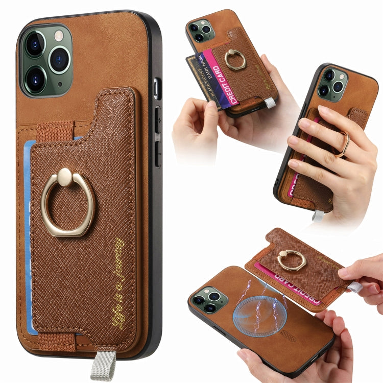 Retro Magsafe Cross Leather Ring Holder Card Bag Phone Case, For iPhone 12 / 12 Pro, For iPhone 12 Pro Max, For iPhone 11 Pro Max, For iPhone 11, For iPhone 11 Pro, For iPhone X / XS