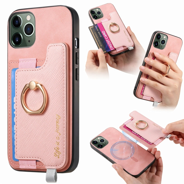 Retro Magsafe Cross Leather Ring Holder Card Bag Phone Case, For iPhone 12 / 12 Pro, For iPhone 12 Pro Max, For iPhone 11 Pro Max, For iPhone 11, For iPhone 11 Pro, For iPhone X / XS