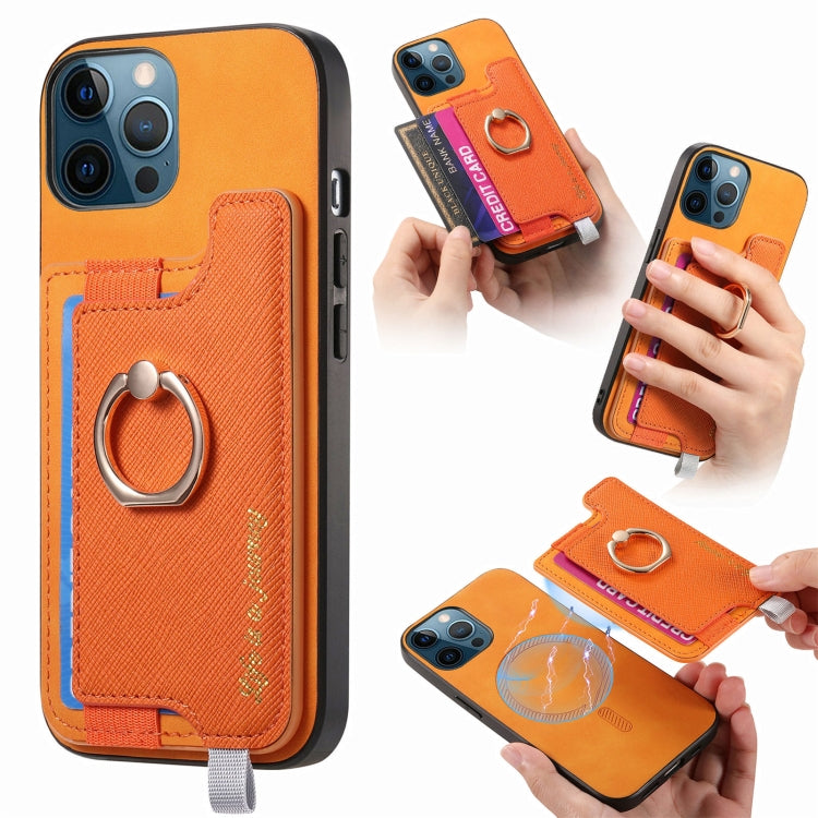 Retro Magsafe Cross Leather Ring Holder Card Bag Phone Case, For iPhone 12 / 12 Pro, For iPhone 12 Pro Max, For iPhone 11 Pro Max, For iPhone 11, For iPhone 11 Pro, For iPhone X / XS