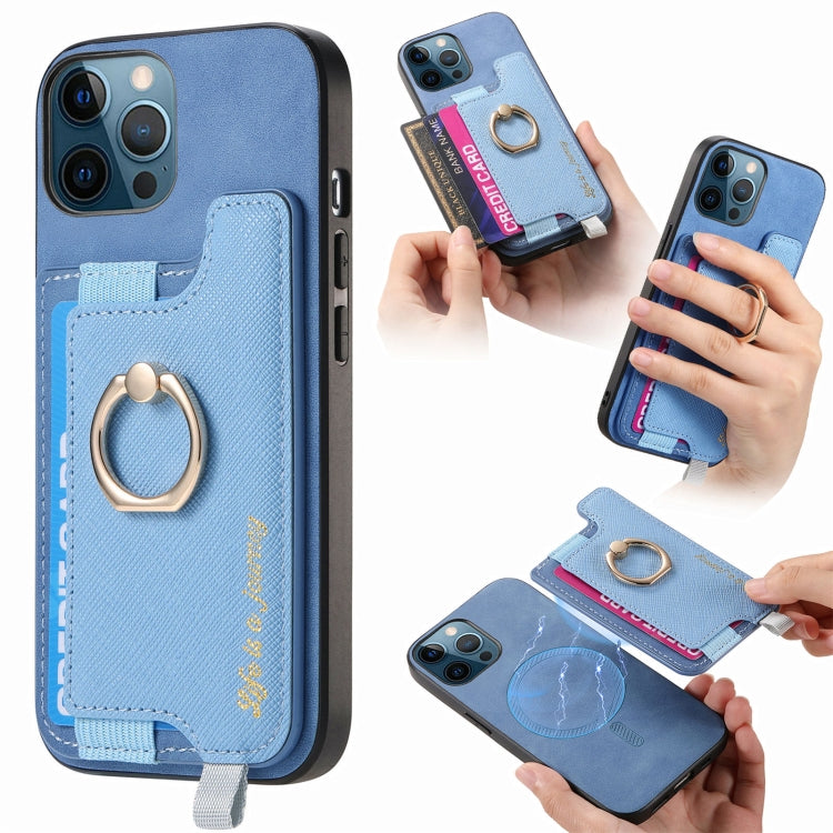 Retro Magsafe Cross Leather Ring Holder Card Bag Phone Case, For iPhone 12 / 12 Pro, For iPhone 12 Pro Max, For iPhone 11 Pro Max, For iPhone 11, For iPhone 11 Pro, For iPhone X / XS