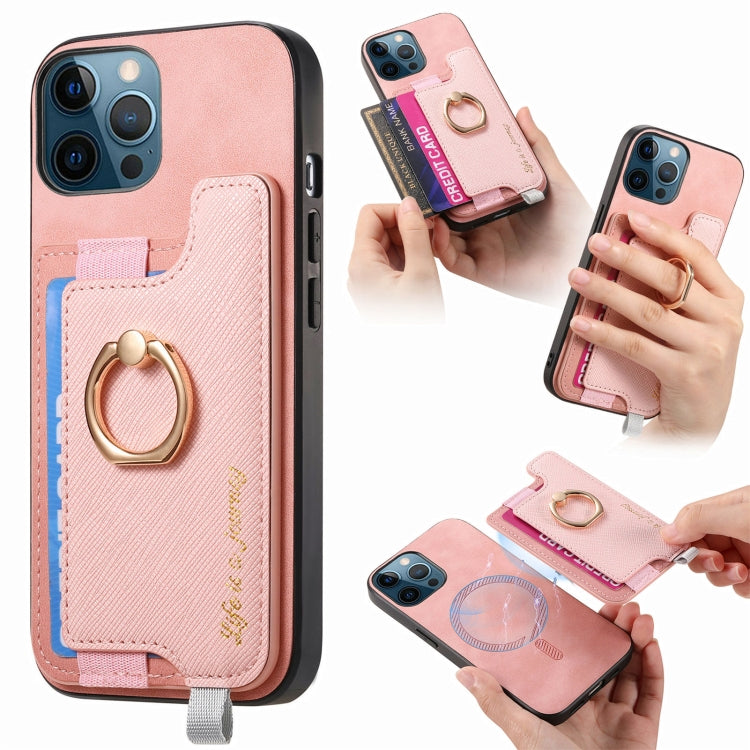 Retro Magsafe Cross Leather Ring Holder Card Bag Phone Case, For iPhone 12 / 12 Pro, For iPhone 12 Pro Max, For iPhone 11 Pro Max, For iPhone 11, For iPhone 11 Pro, For iPhone X / XS