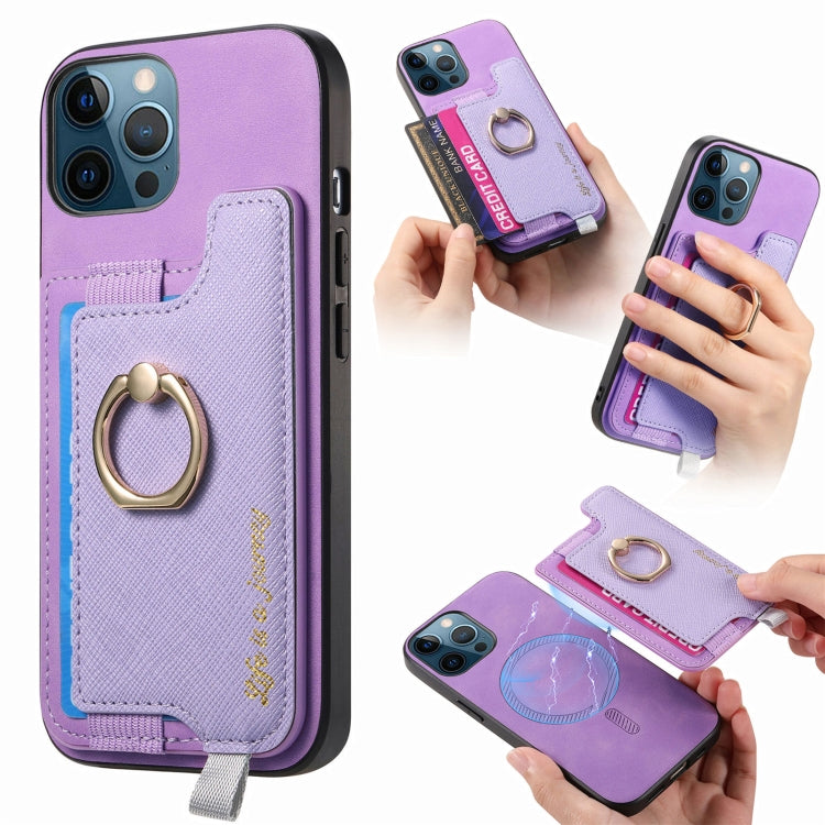 Retro Magsafe Cross Leather Ring Holder Card Bag Phone Case, For iPhone 12 / 12 Pro, For iPhone 12 Pro Max, For iPhone 11 Pro Max, For iPhone 11, For iPhone 11 Pro, For iPhone X / XS