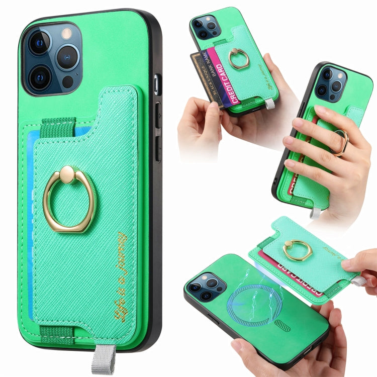 Retro Magsafe Cross Leather Ring Holder Card Bag Phone Case, For iPhone 12 / 12 Pro, For iPhone 12 Pro Max, For iPhone 11 Pro Max, For iPhone 11, For iPhone 11 Pro, For iPhone X / XS