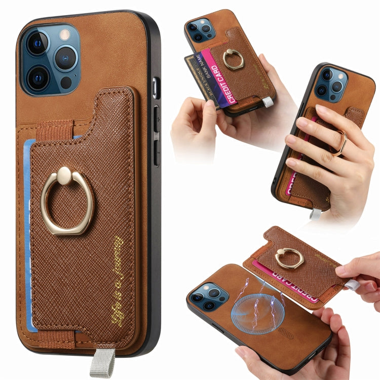 Retro Magsafe Cross Leather Ring Holder Card Bag Phone Case, For iPhone 12 / 12 Pro, For iPhone 12 Pro Max, For iPhone 11 Pro Max, For iPhone 11, For iPhone 11 Pro, For iPhone X / XS