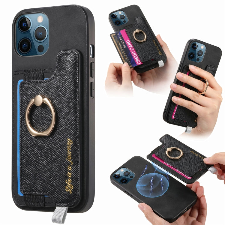 Retro Magsafe Cross Leather Ring Holder Card Bag Phone Case, For iPhone 12 / 12 Pro, For iPhone 12 Pro Max, For iPhone 11 Pro Max, For iPhone 11, For iPhone 11 Pro, For iPhone X / XS
