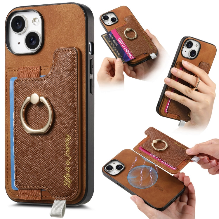 Retro Magsafe Cross Leather Ring Holder Card Bag Phone Case, For iPhone 14 Pro, For iPhone 14 Pro Max, For iPhone 7 / 8 / SE 2022, For iPhone 13 Pro Max, For iPhone 13 Pro, For iPhone 13