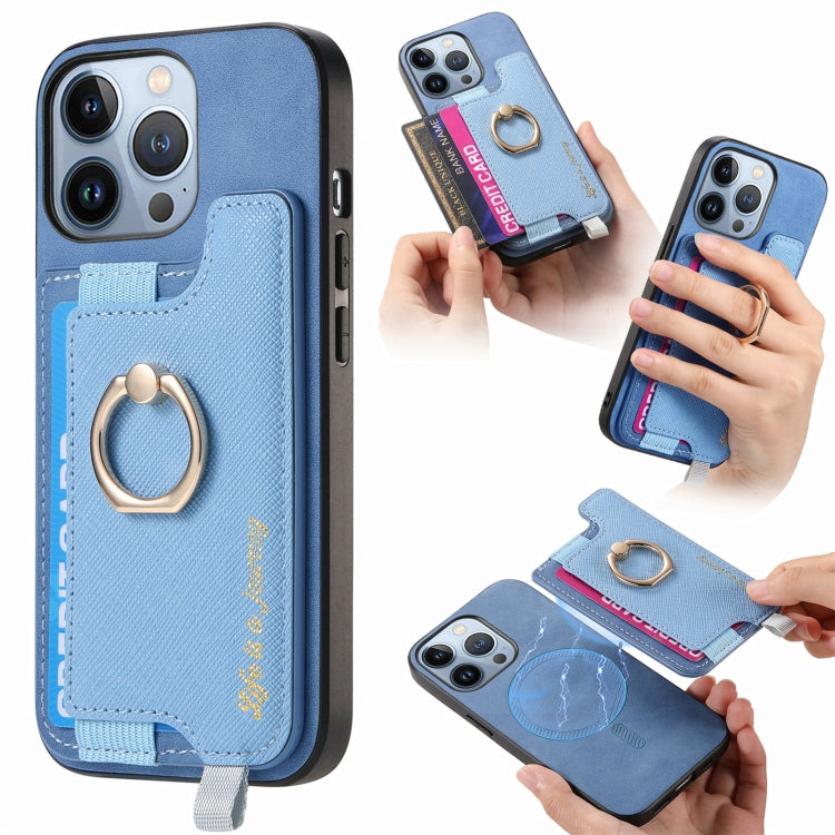 Retro Magsafe Cross Leather Ring Holder Card Bag Phone Case, For iPhone 14 Pro, For iPhone 14 Pro Max, For iPhone 7 / 8 / SE 2022, For iPhone 13 Pro Max, For iPhone 13 Pro, For iPhone 13