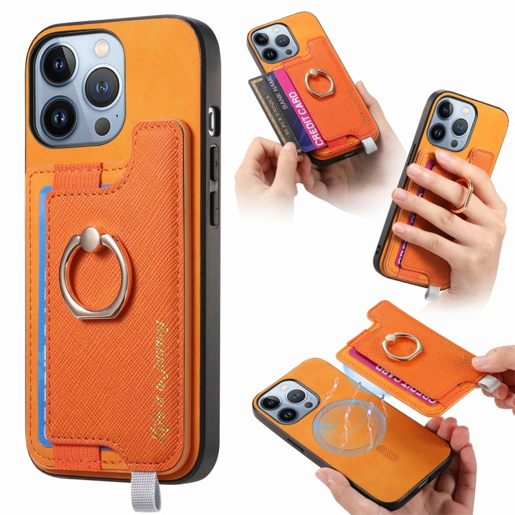 Retro Magsafe Cross Leather Ring Holder Card Bag Phone Case, For iPhone 14 Pro, For iPhone 14 Pro Max, For iPhone 7 / 8 / SE 2022, For iPhone 13 Pro Max, For iPhone 13 Pro, For iPhone 13