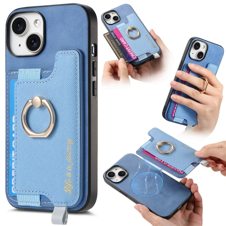 Retro Magsafe Cross Leather Ring Holder Card Bag Phone Case, For iPhone 15 Pro max, For iPhone 15 Pro, For iPhone 15 Plus, For iPhone 15, For iPhone 14 Plus, For iPhone 14