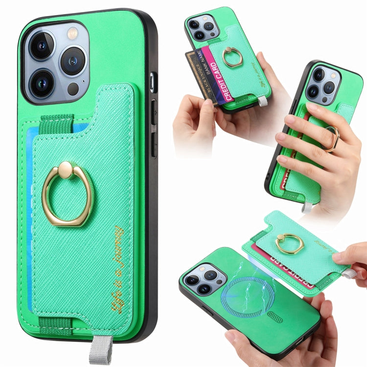 Retro Magsafe Cross Leather Ring Holder Card Bag Phone Case, For iPhone 14 Pro, For iPhone 14 Pro Max, For iPhone 7 / 8 / SE 2022, For iPhone 13 Pro Max, For iPhone 13 Pro, For iPhone 13