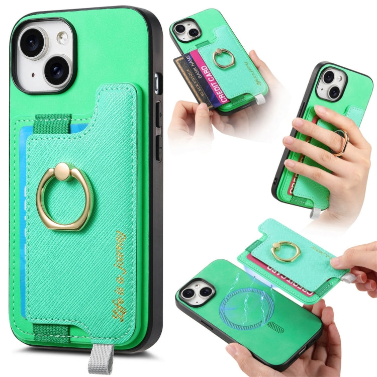 Retro Magsafe Cross Leather Ring Holder Card Bag Phone Case, For iPhone 15 Pro max, For iPhone 15 Pro, For iPhone 15 Plus, For iPhone 15, For iPhone 14 Plus, For iPhone 14