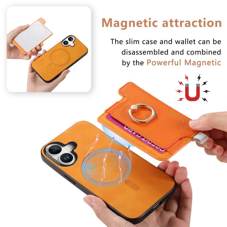 Retro Magsafe Cross Leather Ring Holder Card Bag Phone Case, For iPhone 17, For iPhone Air, For iPhone 16 Pro Max, For iPhone 16 Pro, For iPhone 16 Plus, For iPhone 16