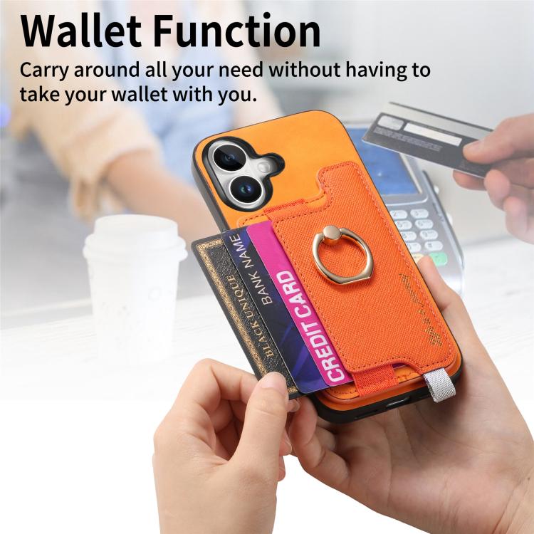 Retro Magsafe Cross Leather Ring Holder Card Bag Phone Case, For iPhone 17, For iPhone Air, For iPhone 16 Pro Max, For iPhone 16 Pro, For iPhone 16 Plus, For iPhone 16