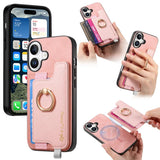 Retro Magsafe Cross Leather Ring Holder Card Bag Phone Case, For iPhone 17, For iPhone Air, For iPhone 16 Pro Max, For iPhone 16 Pro, For iPhone 16 Plus, For iPhone 16