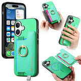 Retro Magsafe Cross Leather Ring Holder Card Bag Phone Case, For iPhone 17, For iPhone Air, For iPhone 16 Pro Max, For iPhone 16 Pro, For iPhone 16 Plus, For iPhone 16